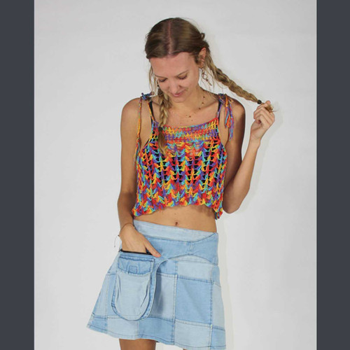 JUNA TOP Cotton Hand Crocheted Crop Top w/ Tie Straps