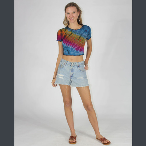 THE CROP TOP Rayon Spandex Tie Dye Short Sleeve Crop Top