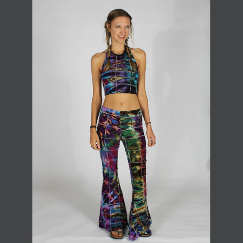 JEWEL WAVES PANTS Rayon Spandex Tie Dye Patchwork Booty Pants w/ Outer Stitching