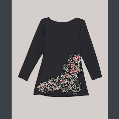 SCARLET SHIRT Cotton Spandex Long Sleeve Long top Multi Grateful Dead Steal Your Face Flower Print