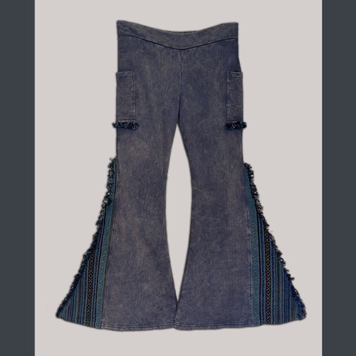 MOJO PANTS Cotton Fleece Stonewash & Patchwork Pants w/ Pockets
