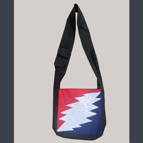 Cotton Sqaure Shoulder Bag  Zip Inside Pocket w/ Grateful Dead Bolt Patch  & Embroidery