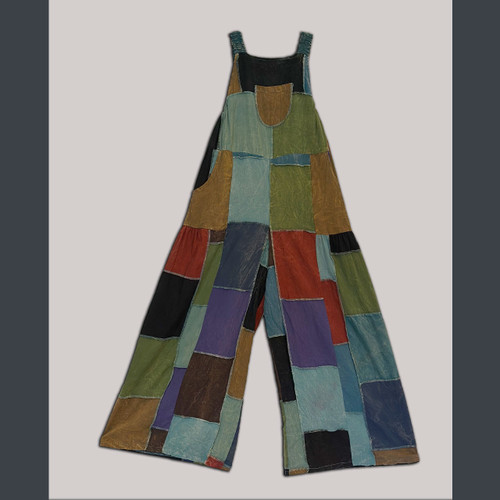 LOT LOOK OVERALLS Cotton Super Wide Leg Overalls w/ Back Elastic Adjustable Straps & Pockets