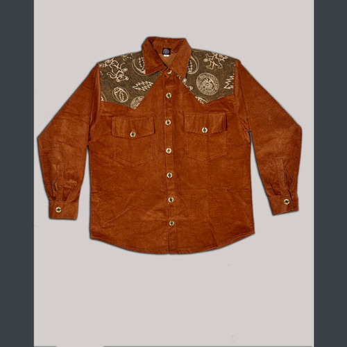 FRANKLIN SHIRT Corduroy & Cotton Multi Grateful Dead Print Button Up Long Sleeve Shirt w/  Bolt Buttons