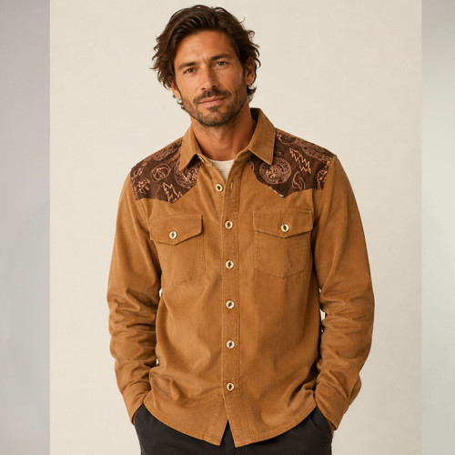FRANKLIN SHIRT Corduroy & Cotton Multi Grateful Dead Print Button Up Long Sleeve Shirt w/  Bolt Buttons