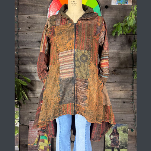 DREAMCATCHER JACKET Cotton Patchwork Double Collar Scallop Cut Zip Up Jacket w/ pockets DREAMCATCHER JACKET Cotton Patchwork Double Collar Scallop Cut Zip Up Jacket w/ pockets