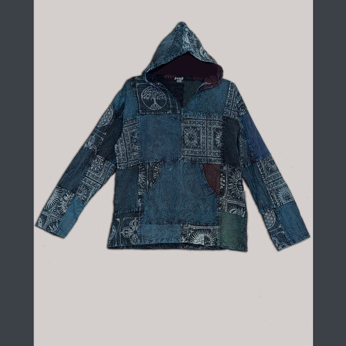 MANTRA VIBES HOODIE  Cotton Mantra Print Patchwork Pullover Hoodie w/ Front Pocket