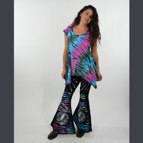 AVALON RAZOR CUT PANTS Cotton Spandex Tie Dye Razor Cut Booty Pants w/ Grateful Dead Steal Your Face Tonal Embroidery