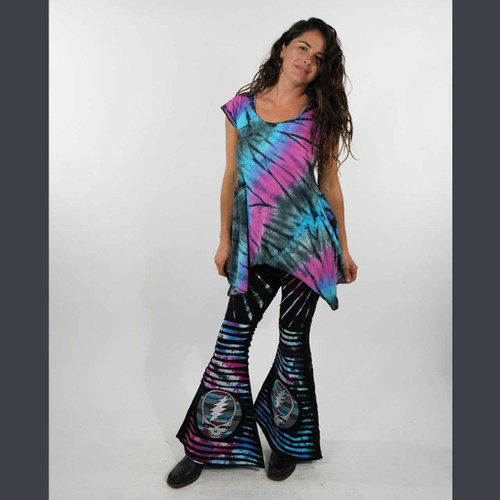AVALON RAZOR CUT PANTS Cotton Spandex Tie Dye Razor Cut Booty Pants w/ Grateful Dead Steal Your Face Tonal Embroidery
