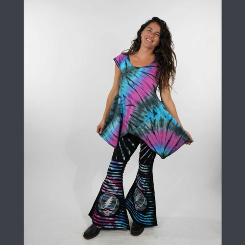 BE-IN TOP Cotton Spandex Cap T-Angle Cap Sleeve Flowy Top Tie Dye