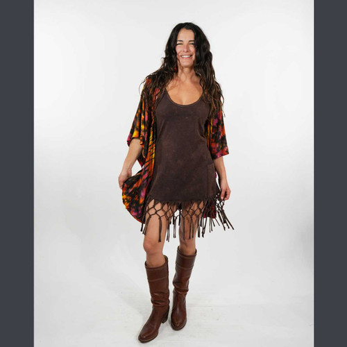 TERRA HUES DRESS Cotton Spandex Stonewash Tassle Mini Spaghetti strap Top Mini Dress