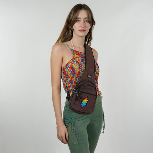 Cotton Passort Traveling  Sling Bag w/ 3 Pockets w/ Grateful Dead Embroidery