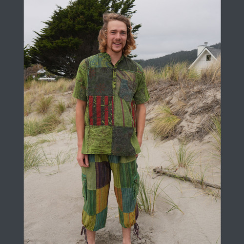 JASPER DIGGERS Cotton Stripied Stonewash Patchwork Elastic Drawstring  Waist 5 Pocket Men's Cargo Clam Diggers 3/4 Pants