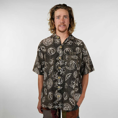 HUNTER SHIRT Cotton Enzyme Wash GD Multi Print Button Up Men's Collar Short Sleeve Shirt w/ Chest Pocket w/ Bolt Buttons