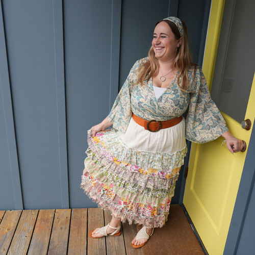 DAYDREAMER MAXI SKIRT Cotton Print Multi Tiered MAXI SKIRT w/ Frayed Hems & Elastic