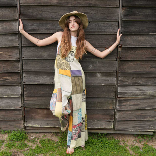 TALLULAH'S PARTY OVERALLS Cotton Jaypuri Patchwork Wide Leg Overalls w/ Elastic Straps & Pockets
