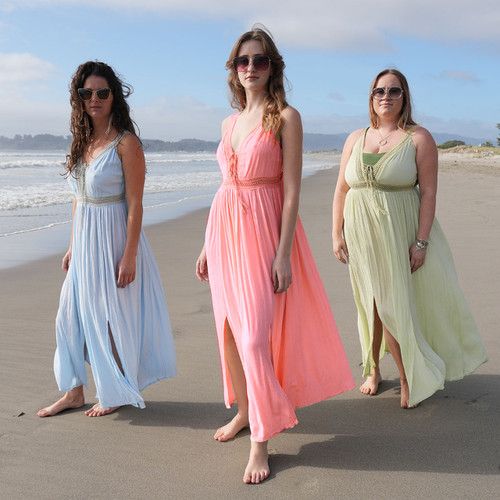 PASTEL KISSES DRESS Crepe Rayon &  Lace Detailed Open Back Maxi Dress w/ Pockets