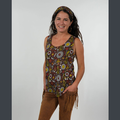 SHROOMY BLOOMY TANK TOP Cotton Spandex Groovy All Over Mushroom Print Basic Tank Top