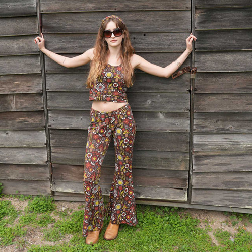 SHROOMY BLOOMY CROP TOP Cotton Spandex Groovy All Over Mushroom Print Crop Tank Top