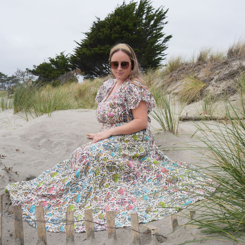 WATER LILY MAXI SKIRT Cotton  Smocking  Waist Tiered Patchwork Maxi Skirt  - Batik  Print