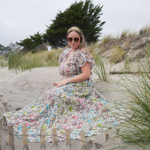 WATER LILY MAXI SKIRT Cotton Smocking Waist Tiered Patchwork Maxi Skirt - Batik Print