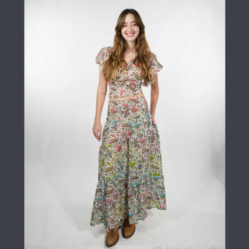 WATER LILY TOP Cotton Ruffle Sleeve Wrap Top - Batik Print