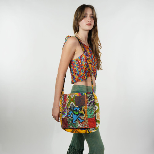 Cotton Floral Print Patchwork Quilted Large Tote Bag w/ Bear Applique'