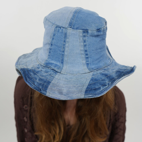Soft Stretch Denim Patchwork Crushable Sun Hat