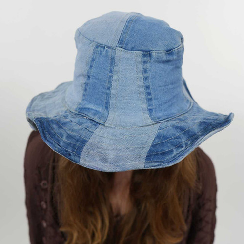 Soft Stretch Denim Patchwork Crushable Sun Hat