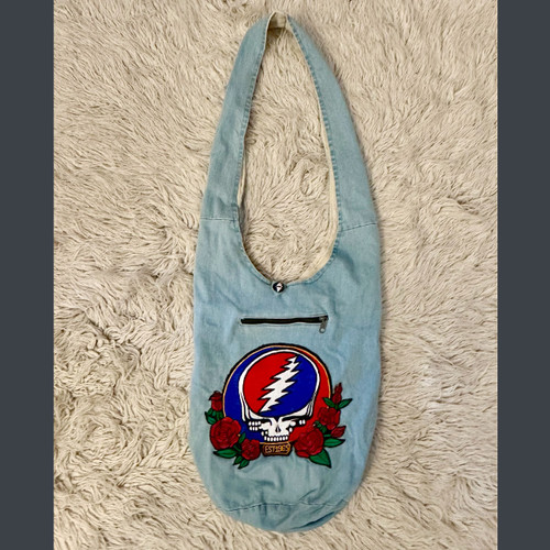 Grateful Dead Soft Denim Baba Bag w/ Steal Your Face & Roses Embroidery 