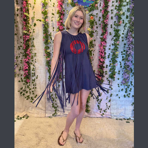 DONUT TASSEL DRESS Cotton Lycra Tassel Mini Dress w/ Sequin Donut
