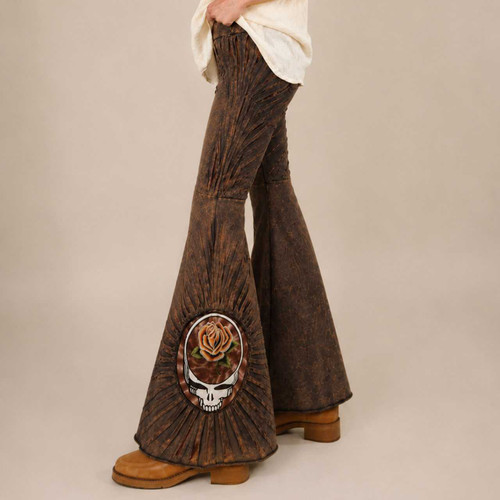 ROSEMARY PANTS Cotton stonewash Elastic Waist Patchwork Booty Pants w/ Tie Dye, Razor Cut & Tonal GD SYF Rose Embroidery & Hidden Pocket
