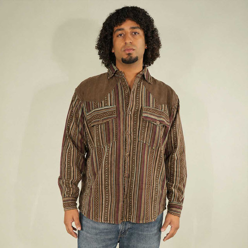 CANYON SOUL SHIRT Heavy Cotton & Solid Patchwork Long Sleeve Button Up Western Shirt w/ Pockets