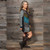 STAR GAZER DRESS Sinker Cotton Patchwork V Neck Long Sleeve Mini Dress w/ Splatter Teal