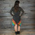 LET IT SHINE MINI DRESS Cotton Stonewash Razor Cut Long Sleeve Angle Cut Mini Dress w/ Grateful Dead Rainbow Bolt Cut Out