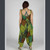 MYSTIC TRAVELER JUMPSUIT Cotton Om Print Patchwork Tie Strap Wide Leg Jumpsuit w/ Pockets •