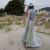 APRIL MAY MAXI SKIRT Cotton Floral Print Overdye Patchwork Back Elastic Waist Paneled Maxi Skirt w/ Pockets