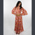 FLOWER PICNIC MAXI SKIRT Cotton Floral Faux Patchwork Print Tiered Patchwork Maxi Skirt w/ Elastic Drawstring Waist & Pockets