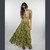 FLOWER PICNIC MAXI SKIRT Cotton Floral Faux Patchwork Print Tiered Patchwork Maxi Skirt w/ Elastic Drawstring Waist & Pockets