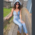 BOOGIE NIGHTS PANTS Soft Stretch Denim 2 Tone Paneled Drawstring Side Zip Bell Bottom Pants