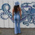 BOOGIE NIGHTS PANTS Soft Stretch Denim 2 Tone Paneled Drawstring Side Zip Bell Bottom Pants