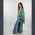 DONNA JEAN DUSTER Viscose Tie Dye Angle Cut Wide Sleeve 3 Button Long Duster w/ Tonal Spaced Out Bolt Embroidery w/ Pockets