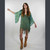DONNA JEAN DRESS Viscose Tie Dye Angle Cut Wide Sleeve Wrap Mini Dress w/ Tonal Spaced Out Bolt Embroidery