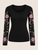 WILD ROSE TOP Cotton Lycra Scoop Neck Long Sleeve Shirt w/ Ornate Rose Embroidery Up Arms