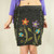 WILD FLOWER MINI SKIRT Stonewash Cotton Patchwork Elastic Waist Mini Skirt w/ Flower Applique' , Embroidery, Hand Stiching & Razor Cut & Pockets