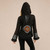 MANDALA RAY HOODIE Stonewash Cotton Lycra Tie Dye Lininig Front tie hoody w/ Mandala Embrodery Razor Cut, Crochet Lace Trim & Pockets