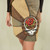SAINT STEPHEN MINI SKIRT Cotton stonewash Patchwork Mini Skirt w/ Attached Pouch Belt & Rose SYF Embroidey