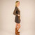 SAINT STEPHEN DRESS Cotton stonewash Patchwork Long Sleeve Mini Dress w/ Rose SYF Embroidey & Patch Pocket