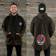 LIVIN' A GOOD LIFE HOODIE Stonewashed Sweatshirt Fleece Extra Long Pull Over Hoodie w/ Front Pouch Pocket & Back Mushroom, Grateful Dead Bear or Steal Your Face Applique'