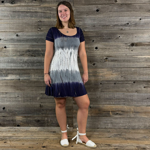 blue white tie dye dress Women's Tamara Dress in Teal Aurora Wash by YFB main image 1